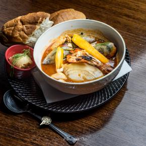 Seafood Stew with crusty baguette and bone marrow rouille